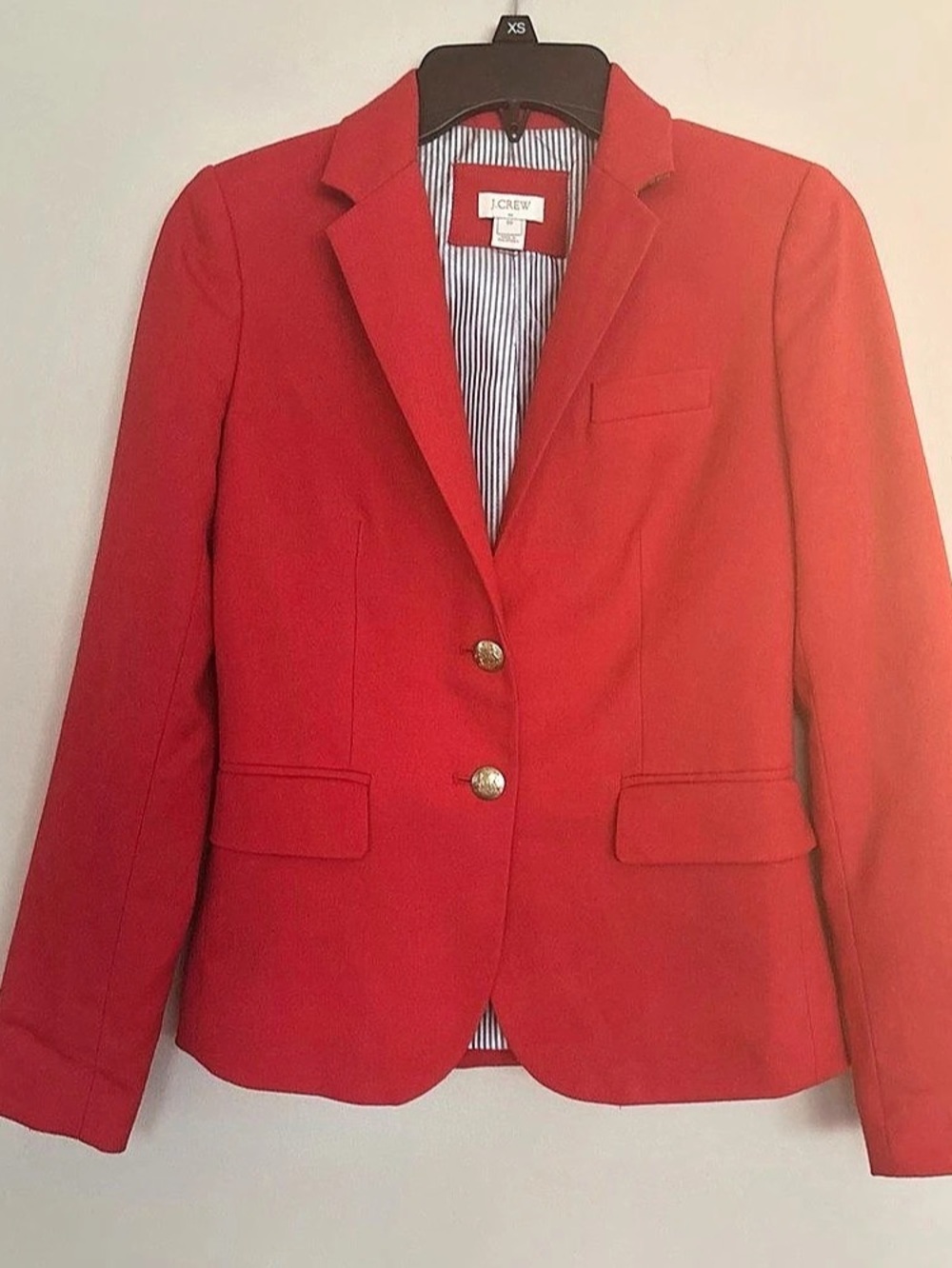J. Crew Schoolboy Blazer Red Laine Blend Two Button Gold Button Jacket Size-00